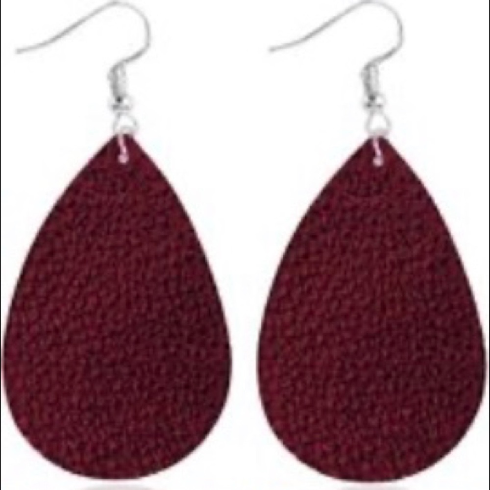 Maroon Leather Drop Earrings NEW